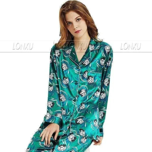 Floral Silk Women Pajama Set - Pajama Pant Set - LeStyleParfait