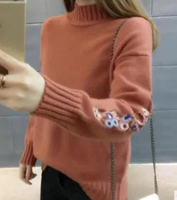 Floral Sleeves Turtleneck Women Sweater - Pullover Sweater - LeStyleParfait