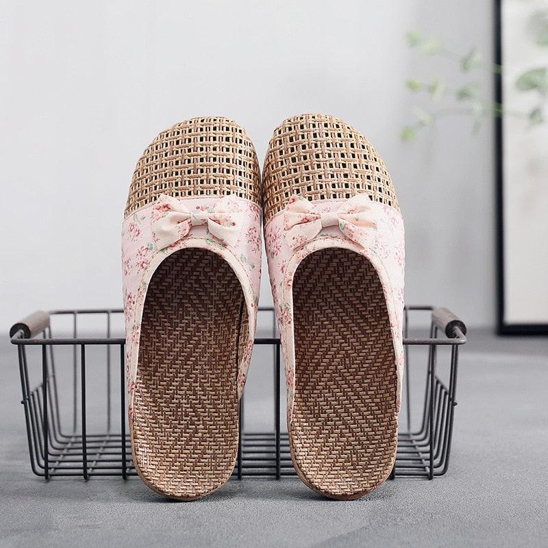 Floral Slip On Flax Slippers Sandals - Sandals - LeStyleParfait