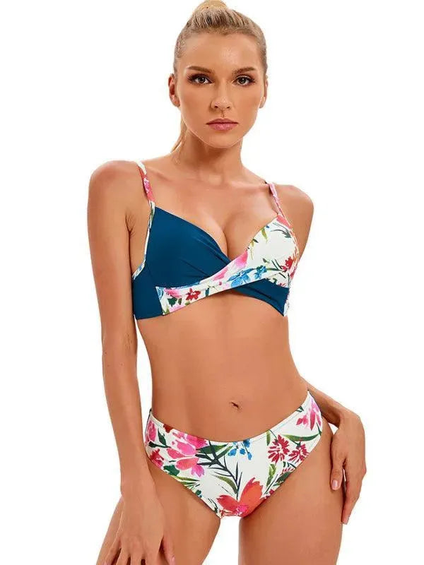 Floral Twisted Bandeau Hipster Bikini Set - Bikini - LeStyleParfait