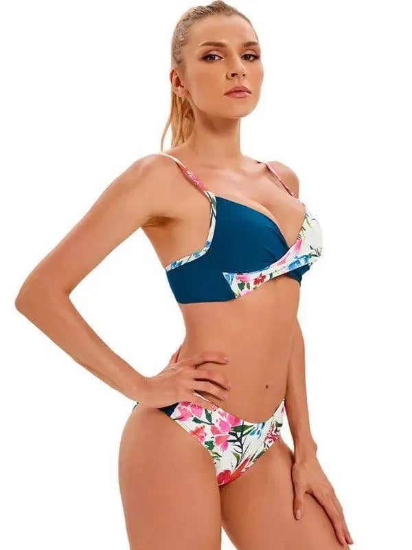 Floral Twisted Bandeau Hipster Bikini Set - Bikini - LeStyleParfait