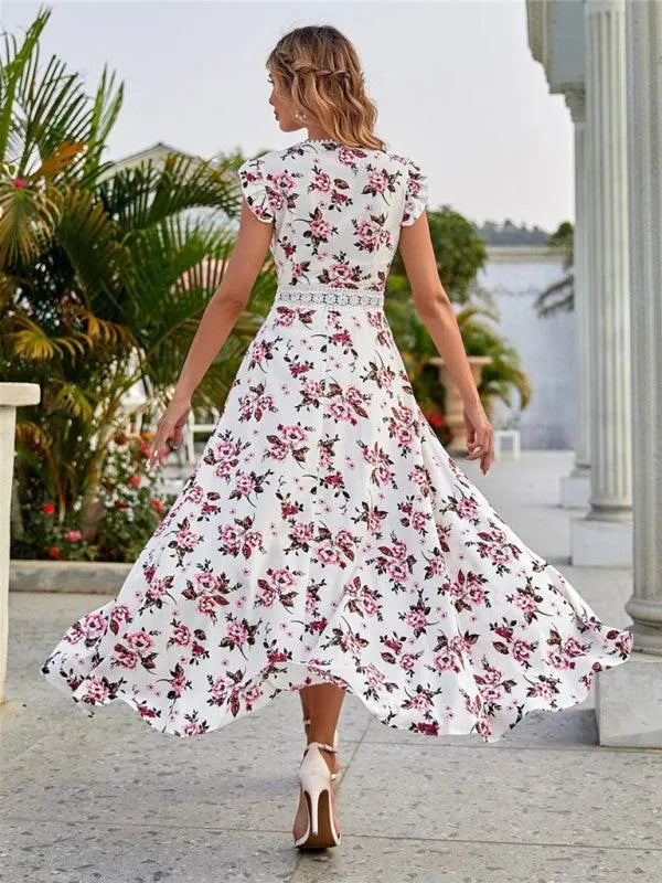 Floral Vneck Maxi Day Dress - Maxi Dress - LeStyleParfait