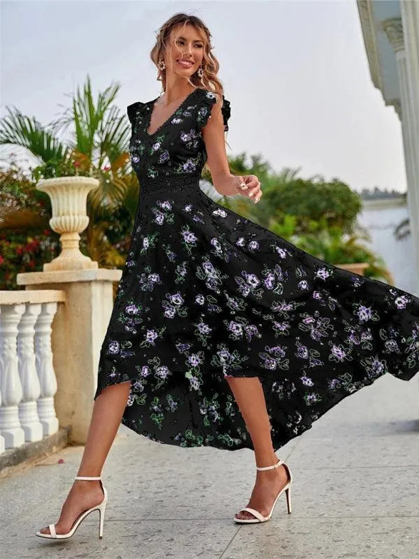 Floral Vneck Maxi Day Dress-LeStyleParfait