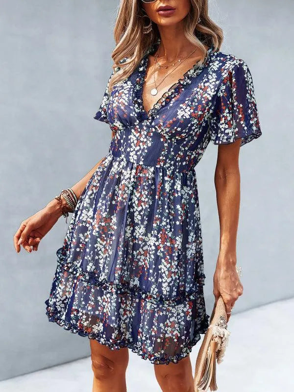 Floral Womens Mini Day Dress-LeStyleParfait