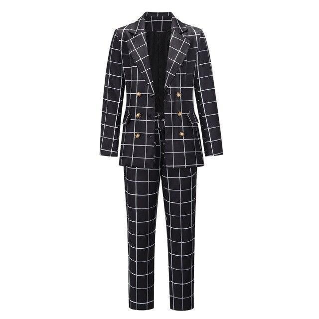 Formal Plaid Women Pantsuit - Women Pant Suit - LeStyleParfait