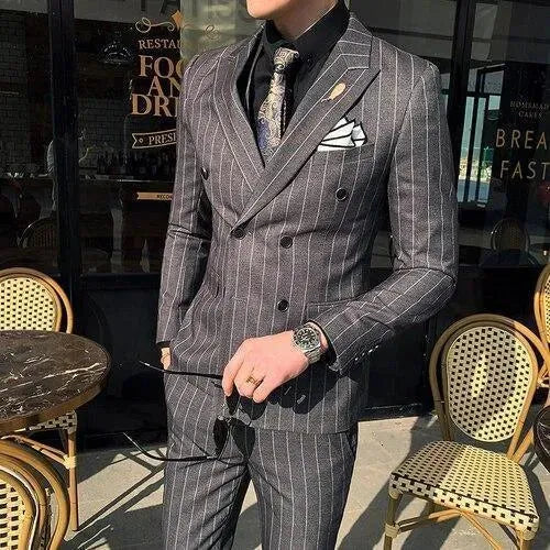 Formal Striped Double-Breasted Suit - Men's Suit - LeStyleParfait