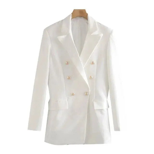 FRANS Vintage Blazer Women - Formal-Business - Plain-Solid - Double-Breasted Blazer - LeStyleParfait
