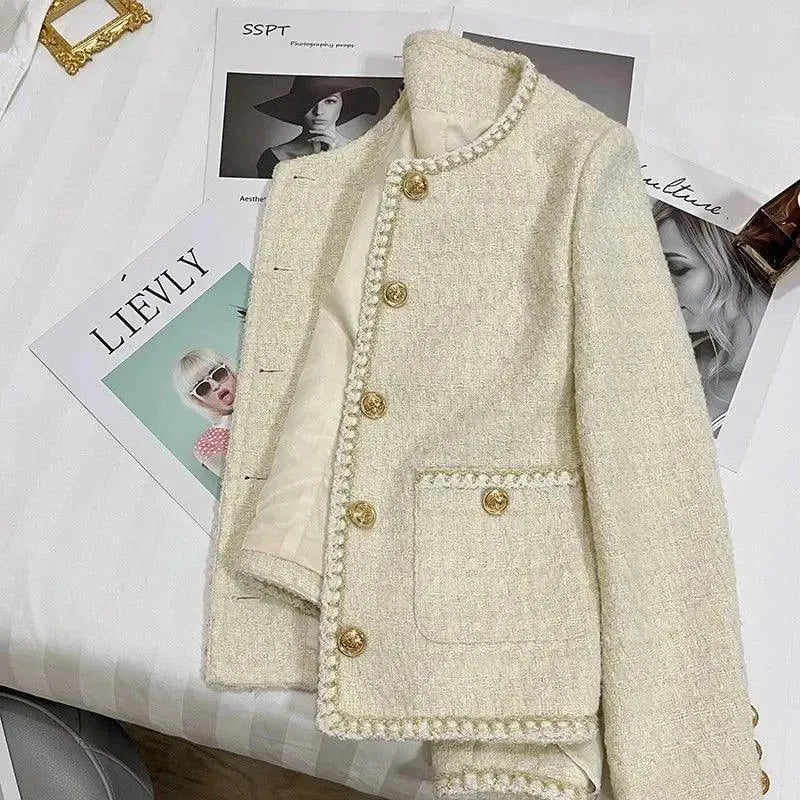 Gold Button Short Tweed Jackets Women - Tweed Blazer - LeStyleParfait
