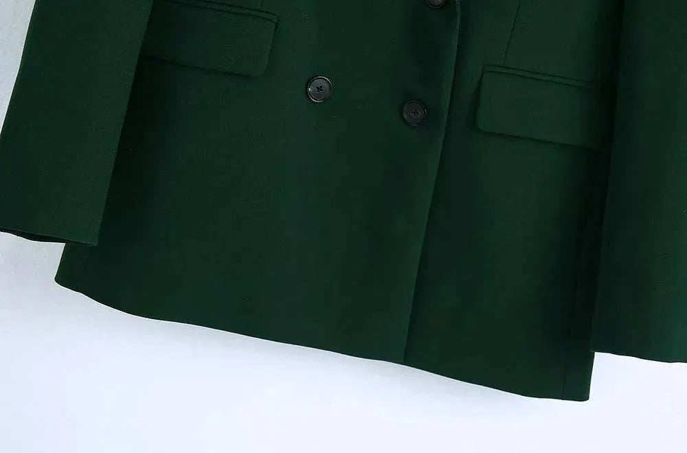 Green Double Breasted Blazer Women - Casual - Plain-Solid - Double-Breasted Blazer - LeStyleParfait