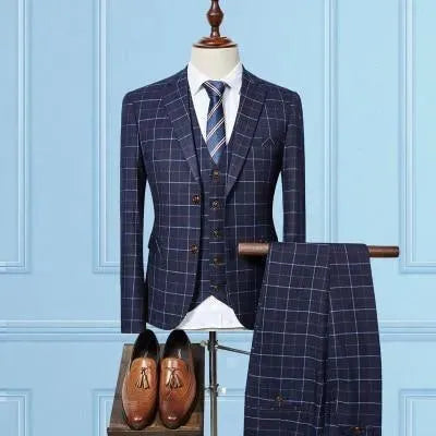 Grid Stripe Slim Fit Suit - Three Piece Suit - LeStyleParfait