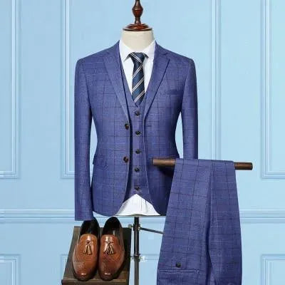 Grid Stripe Slim Fit Suit - Three Piece Suit - LeStyleParfait
