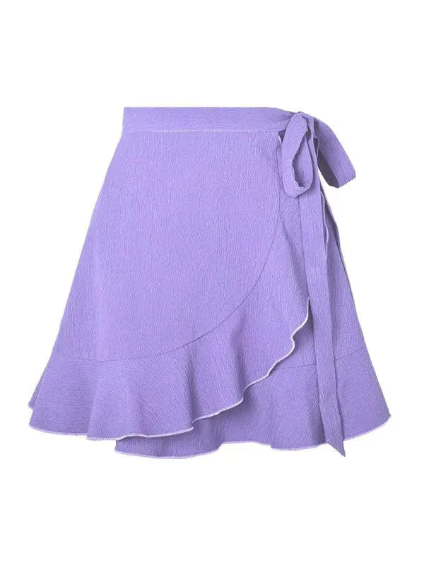 LeStyleParfait Women Skirts Ladies Sexy Mini Skirt Plain-Solid Drawstring-Elastic Waist-Ruffle Wrap Skirt