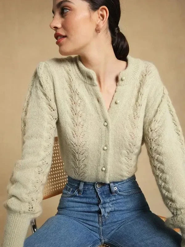 LeStyleParfait Women's Sweaters Casual Cardigan Plain-Solid Crew Neck Long Sleeves-Cardigan Sweater fashion image