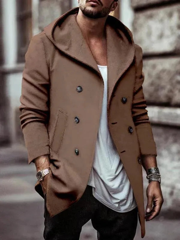 Hooded Men Double-Breasted Winter Coat - Pea Coat - LeStyleParfait