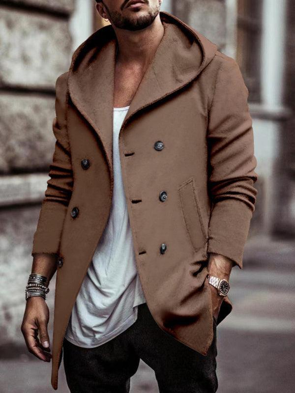 Hooded Men Double-Breasted Winter Coat - Pea Coat - LeStyleParfait