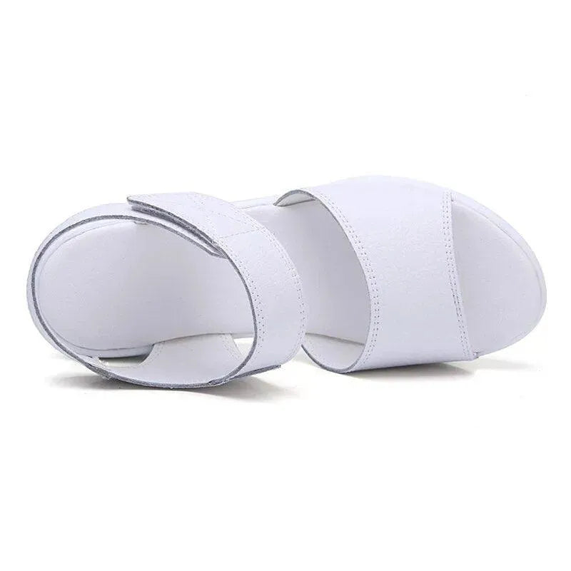 Hook Loop Leather Wedge Sandals - Sandals - LeStyleParfait