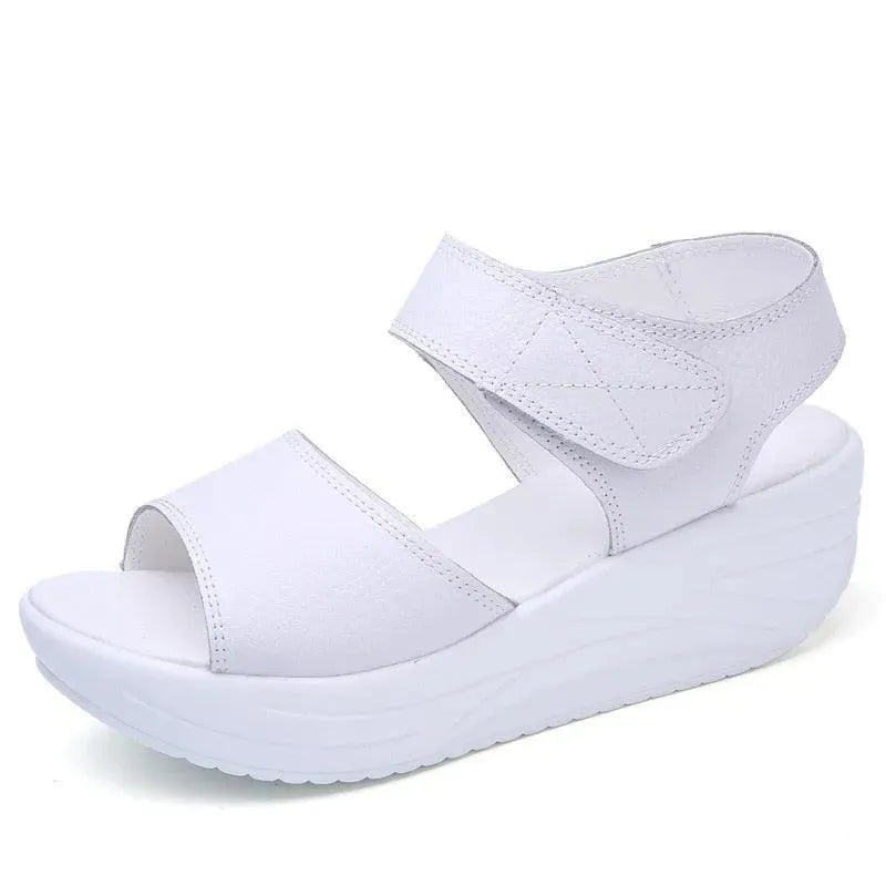 Hook Loop Leather Wedge Sandals - Sandals - LeStyleParfait
