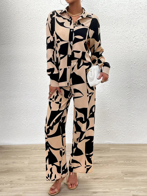 Stylish Women Abstract Print Two-Piece Set