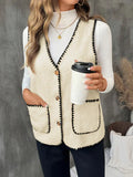 Women's Khaki Loose V-Neck Knit Vest