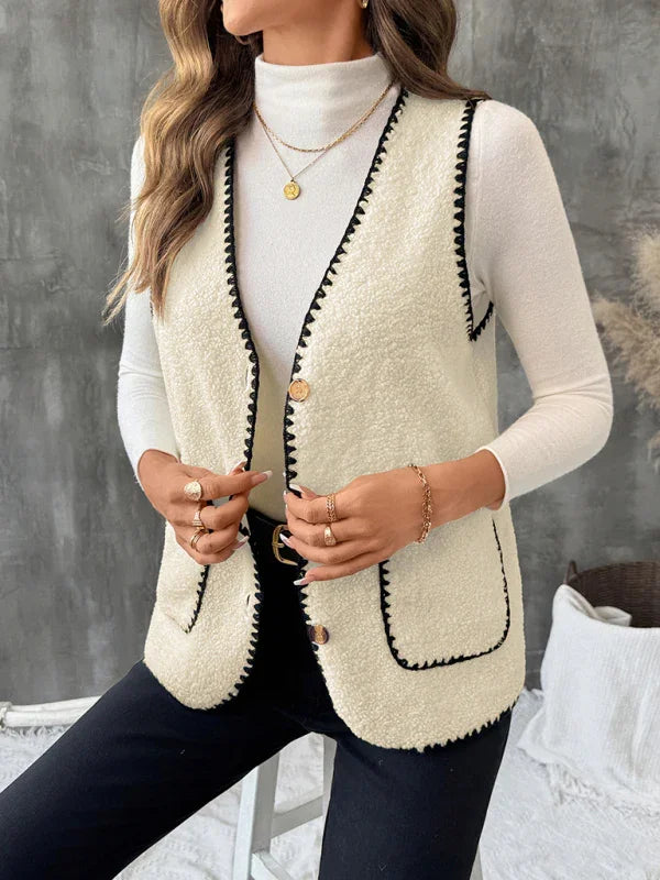 Women's Khaki Loose V-Neck Knit Vest