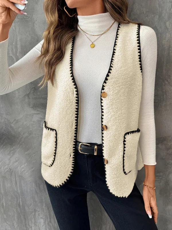 Women's Khaki Loose V-Neck Knit Vest