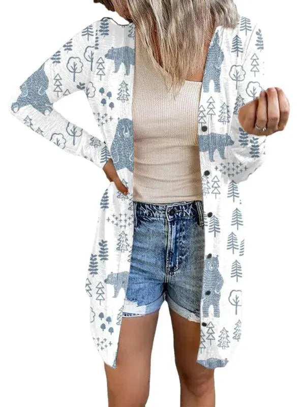 LeStyleParfait Women's Sweaters Casual Cardigan Floral V-Neck Long Sleeves-Cardigan Sweater