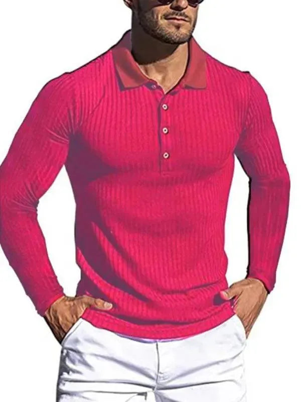 LeStyleParfait Men's T-Shirts Casual Polo Plain-Solid Long Sleeves-Polo Shirt