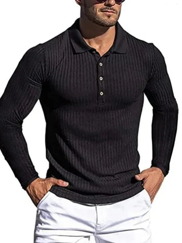 LeStyleParfait Men's T-Shirts Casual Polo Plain-Solid Long Sleeves-Polo Shirt