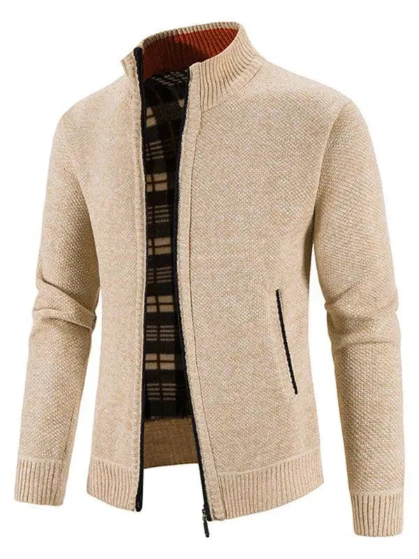 LeStyleParfait Men's Sweaters Casual Cardigan Houndstooth Mandarin Collar Long Sleeves-Cardigan Sweater