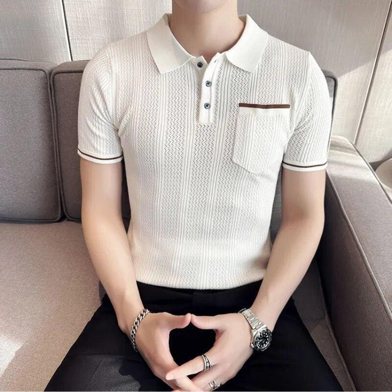 Knitted Lapel Short Sleeve Men Polo Shirt - Polo Shirt - LeStyleParfait