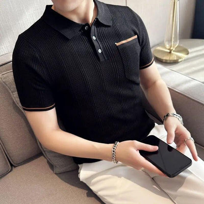 Knitted Lapel Short Sleeve Men Polo Shirt - Polo Shirt - LeStyleParfait