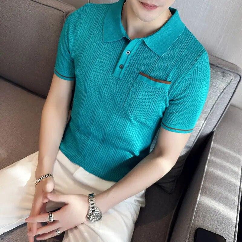 Knitted Lapel Short Sleeve Men Polo Shirt - Polo Shirt - LeStyleParfait