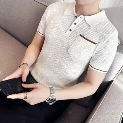 Knitted Lapel Short Sleeve Men Polo Shirt - Polo Shirt - LeStyleParfait