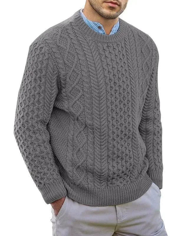 Knitted Round Neck Cable Men Pullover Sweater - Pullover Sweater - LeStyleParfait