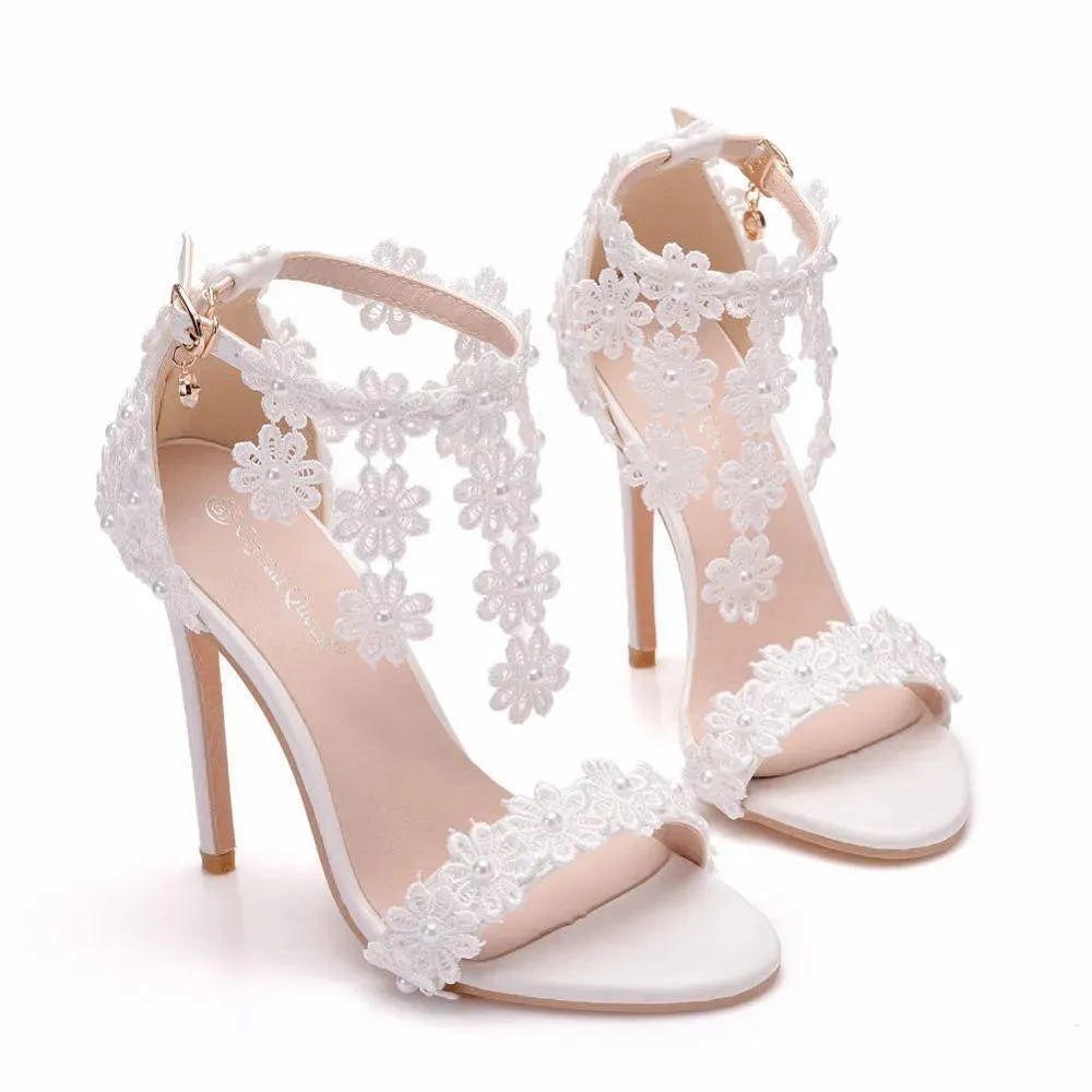Lace Ankle Strap Sandals, Bridal Wedding Shoes - Sandals - LeStyleParfait