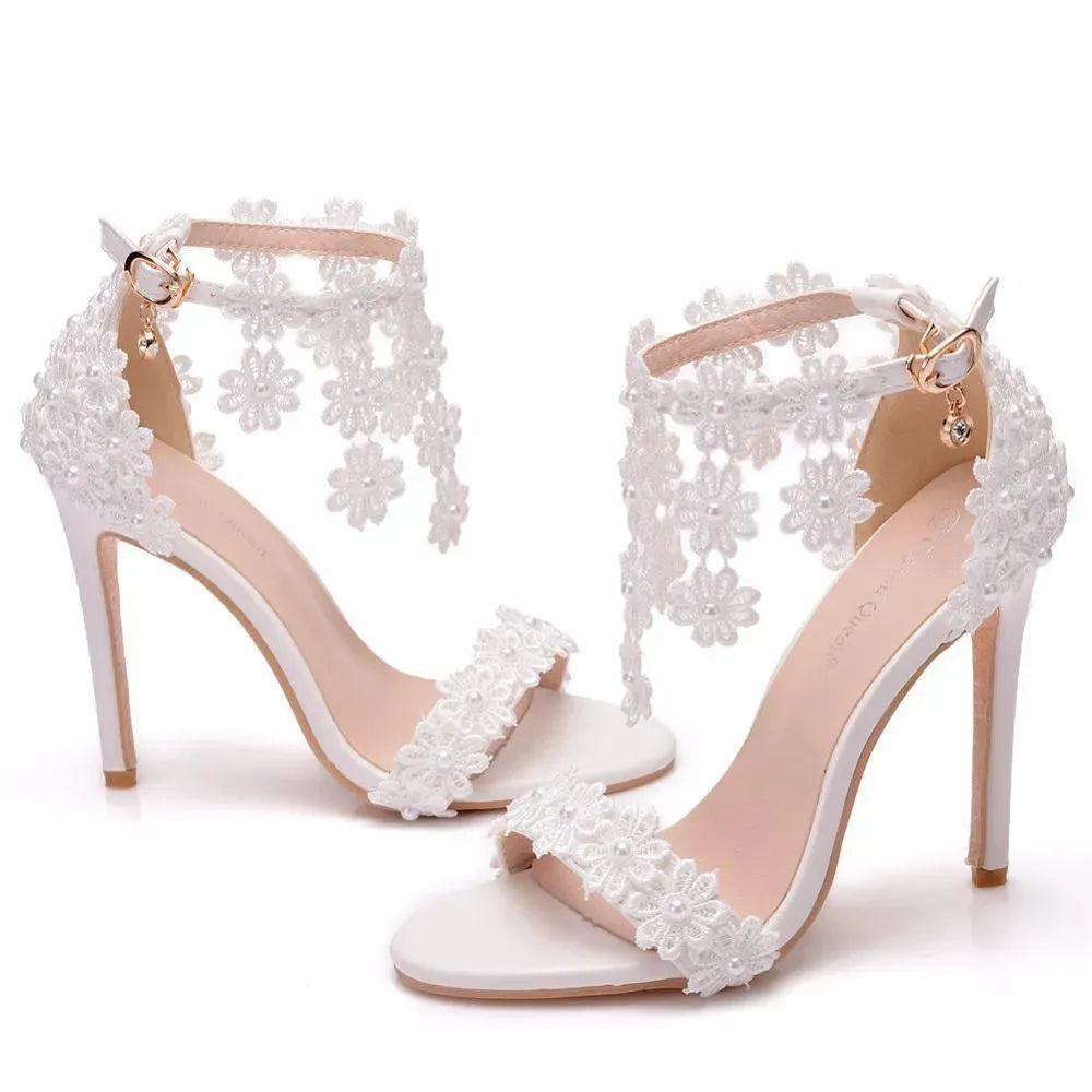 Lace Ankle Strap Sandals, Bridal Wedding Shoes - Sandals - LeStyleParfait