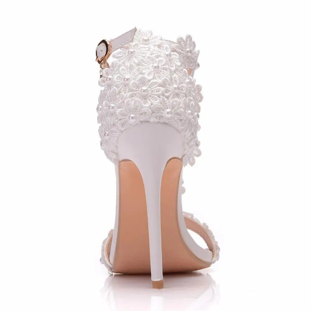 Lace Ankle Strap Sandals, Bridal Wedding Shoes - Sandals - LeStyleParfait