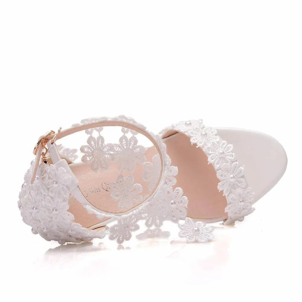 Lace Ankle Strap Sandals, Bridal Wedding Shoes - Sandals - LeStyleParfait