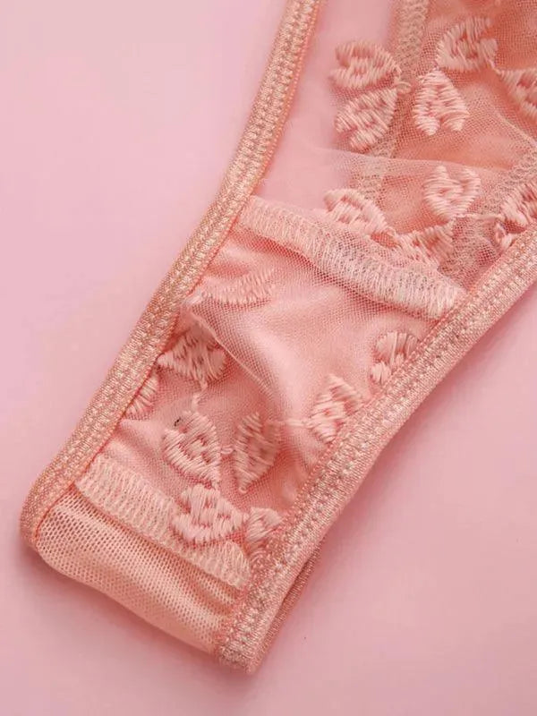 Lace Embroidery Three-piece Lingerie Set - Lingerie Set - LeStyleParfait