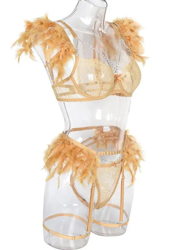 Lace Feather Lingerie Set - Lingerie Set - LeStyleParfait