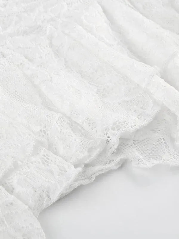 Lace Irregular Ruffled Mini Shirt - Ruffled Mini Shirt - LeStyleParfait