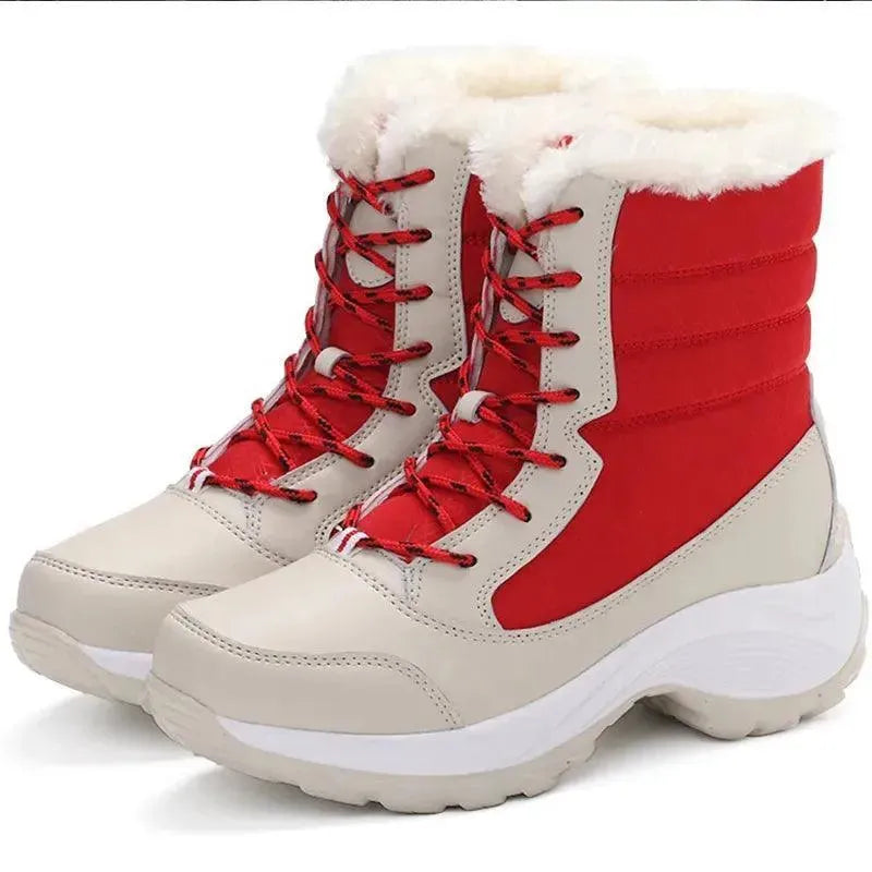 Ladies Trendy Fur Lace Up Snow Ankle Boots - Snow Boots - LeStyleParfait