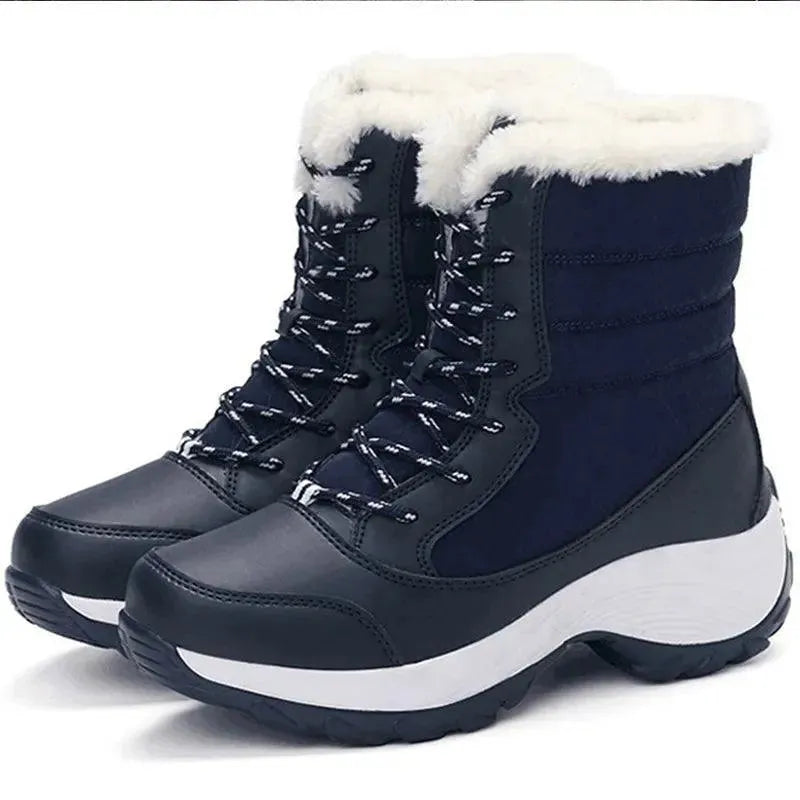 Ladies Trendy Fur Lace Up Snow Ankle Boots - Snow Boots - LeStyleParfait