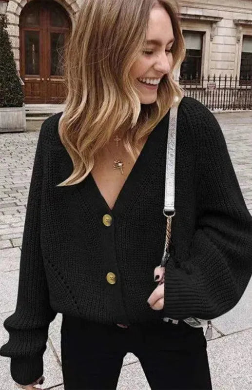 LeStyleParfait Women's Sweaters Casual Cardigan Plain-Solid V-Neck Long Sleeves-Cardigan Sweater