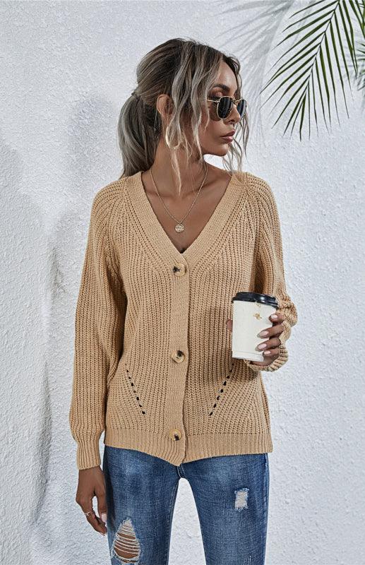 Lantern Sleeve Button Women Cardigan Sweater - Cardigan Sweater - LeStyleParfait