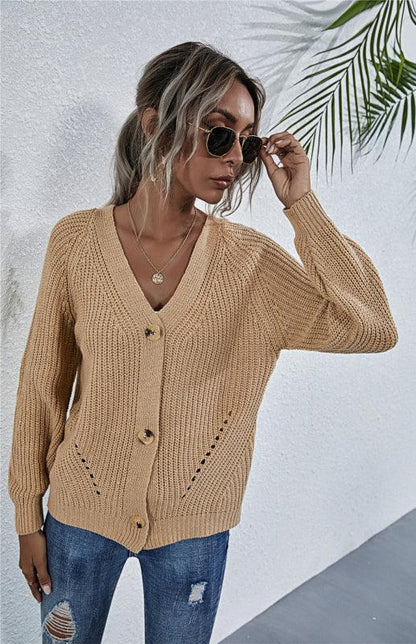 Lantern Sleeve Button Women Cardigan Sweater - Cardigan Sweater - LeStyleParfait