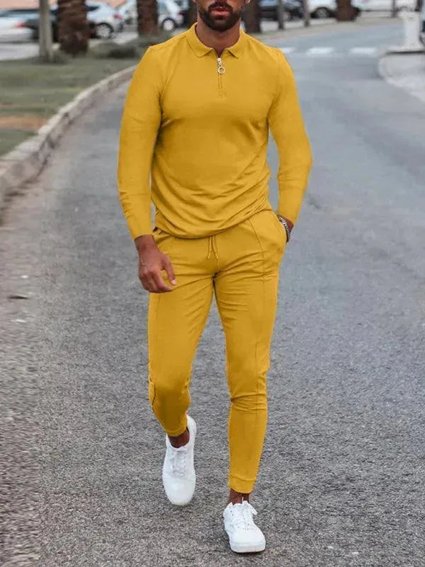 Lapel Long Sleeve Casual Men Outfit Set - Casual Outfit Set - LeStyleParfait