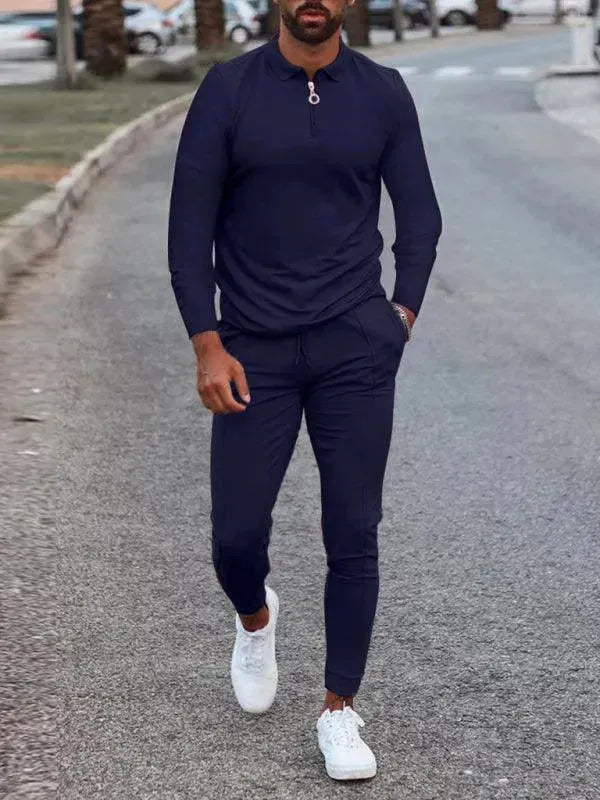 Lapel Long Sleeve Casual Men Outfit Set - Casual Outfit Set - LeStyleParfait