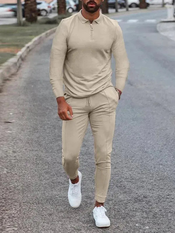 Lapel Long Sleeve Casual Men Outfit Set - Casual Outfit Set - LeStyleParfait