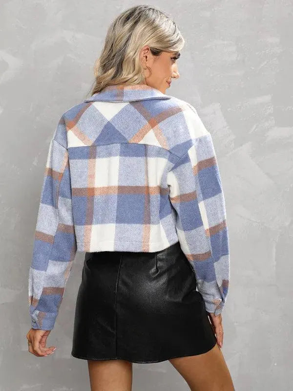 Lapel Women's Cropped Woolen Shirt - Winter Shirt - LeStyleParfait